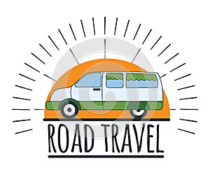 Road Travel. Family Trip. Label, Badge and Banner. Concept Travel Automobile for Web, Print, T-Shirt. Logo, Icon and Background