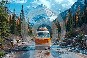 Road trip in camper van, surrounded by scenic nature and clean air