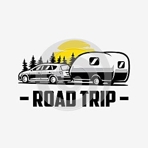 Road trip car caravan vector art isolated in white background