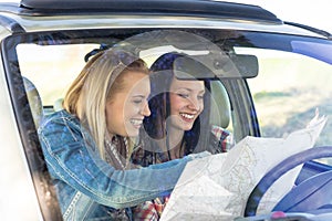 Road trip car lost women search map