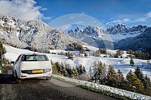 Road trip in the Dolomites in winter photo