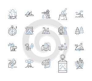 Road trip escapade line icons collection. Adventure, Freedom, Wanderlust, Spontaneity, Discovery, Excitement