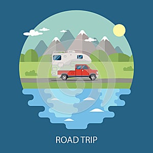 Road trip flat design. camper
