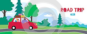 road trip happy family driving a car summer vacation travel vector