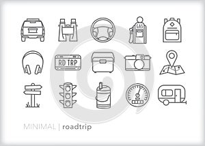 Road trip icons for travel and siteseeing by car, van or truck