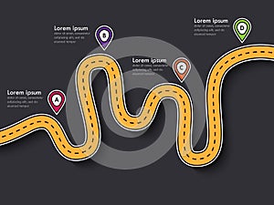 Road trip and Journey route infographic template with pin pointer