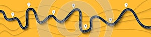 Road trip and Journey route. Winding Road on a Colorful Background with pin pointer