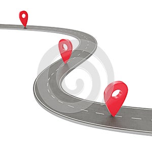 Road trip and Journey route. Winding Road on a white background with Pin Pointer. Road way location infographic template