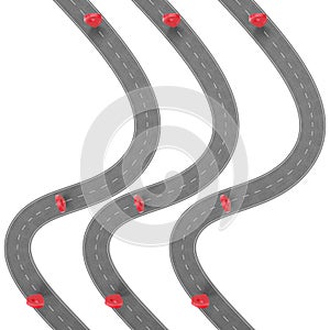 Road trip and Journey route. Winding Road on a white background with Pin Pointer. Road way location infographic template