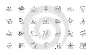 Road trip line icons collection. Adventure, Exploration, Journey, Destination, Wanderlust, Thrills, Freedom vector and