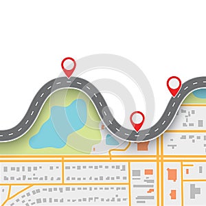 Road trip route. Winding Road on GPS navigation abstract map photo