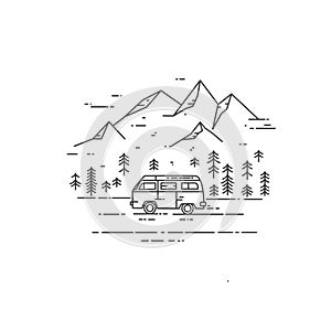 Road trip vector flat line illustration.