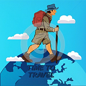 Road trip Vector flat poster, adventure, trailering, outdoor recreation, adventures in nature, vacation.