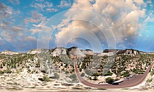 Road Trip at Zion National Park in Utah,flying over the rock formation and winding roads