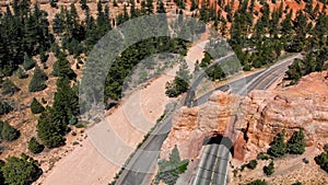 Road and the tunnel in the rock, aerial view of National Park