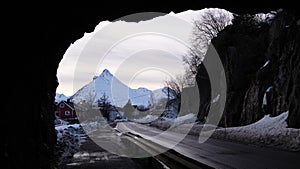 Road tunnel to Svolvaer city on the Lofoten in Norway