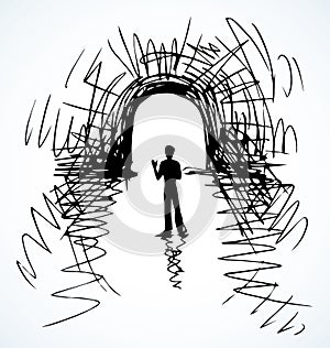 Road through the tunnel. Vector drawing