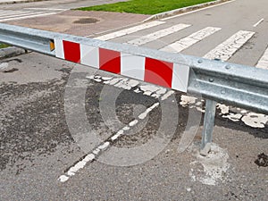 Road under construction striped sign