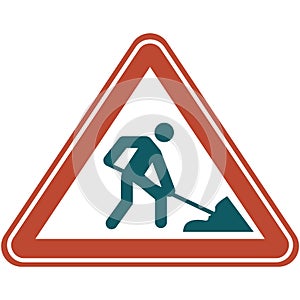Road under construction warning street sign vector