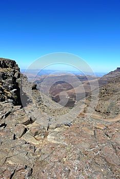 The road up Sani Pass between South Africa and Kingdom of Lesotho