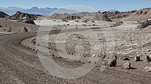 Road at Valle de la Luna Moon Valley in Atacama Desert near San Pedro de Atacama, Antofagasta - Chile