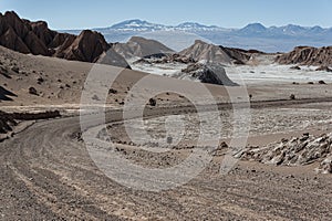 Road at Valle de la Luna Moon Valley in Atacama Desert near San Pedro de Atacama, Antofagasta - Chile