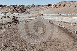 Road at Valle de la Luna Moon Valley in Atacama Desert near San Pedro de Atacama, Antofagasta - Chile