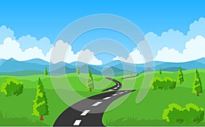 Road vector.Country side road,hills and clouds.