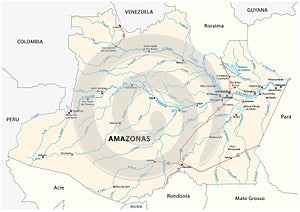 Road vector map of the brazilian state amazonas,