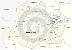 Road vector map of the brazilian state amazonas, photo