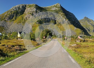 Road On Vestvagoy Island Of Lofoten Leading Towards A Mountain