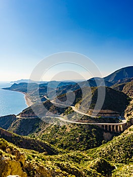 Road and viaduct from Granatilla viewpoint, Spain