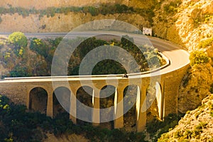 Road and viaduct from Granatilla viewpoint, Spain