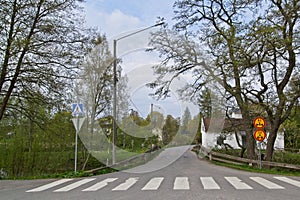 Road view of a old bridge in a small town..