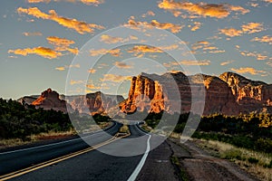 Road with a view of spectacular rocks in Sedona, Arizona, USA.