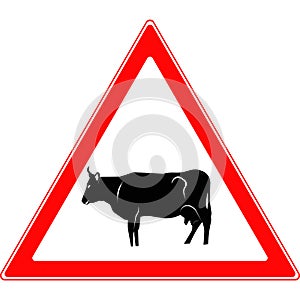 Road warning sign. Cattle drive sign. Vector image.