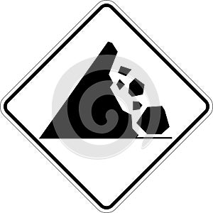 Road Warning Sign, Mountain Rocks Falling Symbol