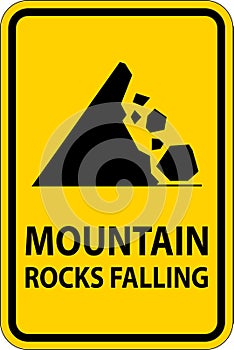 Road Warning Sign, Mountain Rocks Falling Symbol