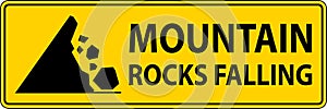 Road Warning Sign, Mountain Rocks Falling Symbol