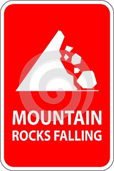 Road Warning Sign, Mountain Rocks Falling Symbol