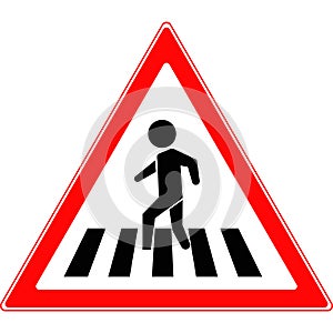 Road warning sign. The pedestrian crossing sign.