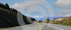 The road way to the mountain view of Mount cook ,New zealand