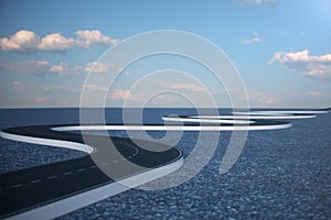 Road way. Travel, transportation concept. Asphalt road divided by a strip. 3D illustration