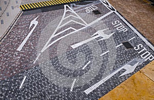 Road with white color arrow sign aerial view