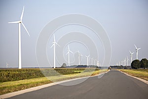 Road and wind turbines in the dutch province of Flevoland