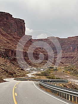 Road winding through red canyons