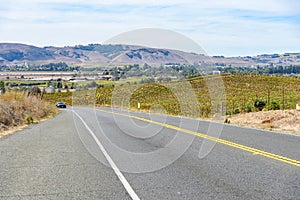 Road through wineries in Napa valley in autumn