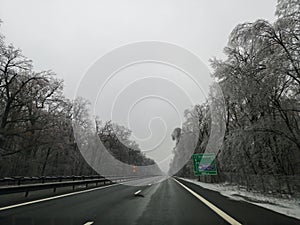 Road in winter - bad weather on the highway Pitesti -Bucharest