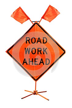 Road Work Ahead - American road sign isolated on white background