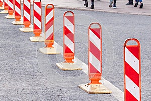 Road work. Orange traffic signs